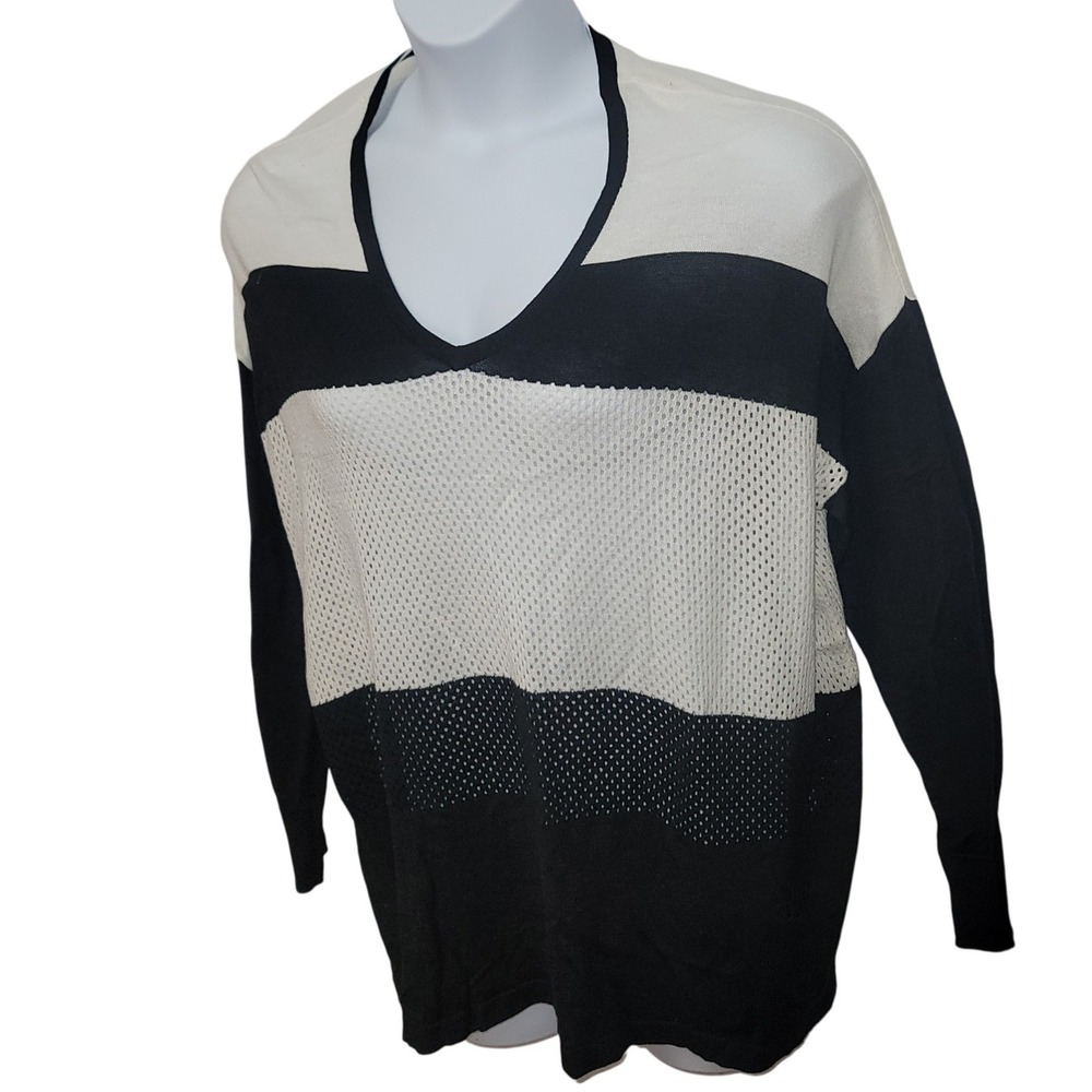 NWT Lane Bryant Color Block Black/White Knit/Mesh V-Neck Sweater 18/20 Chic Y2K - Picture 3 of 7